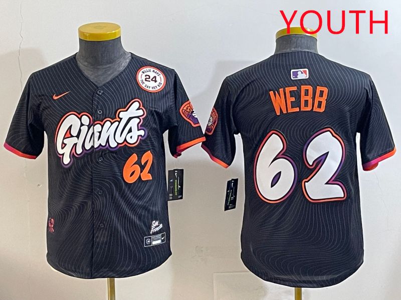 Youth San Francisco Giants #62 Webb Black Joint Name 2025 Nike MLB Jersey style 8->youth mlb jersey->Youth Jersey